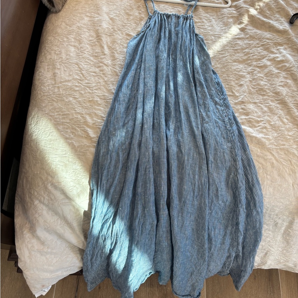 CP Shades Striped Blue Linen Dress